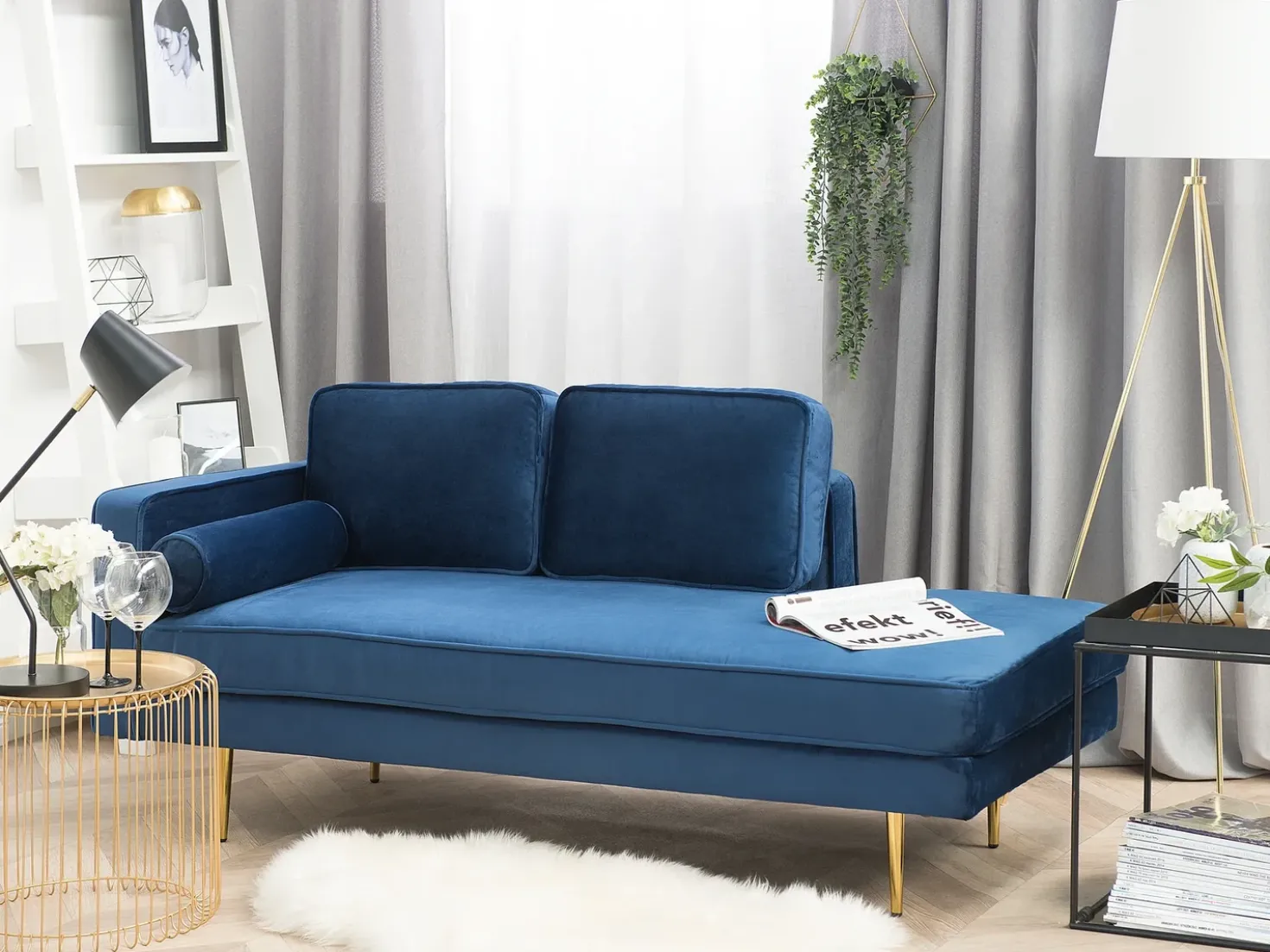 Venstrevendt chaiselong MIRAMAS Velour Navy Blå