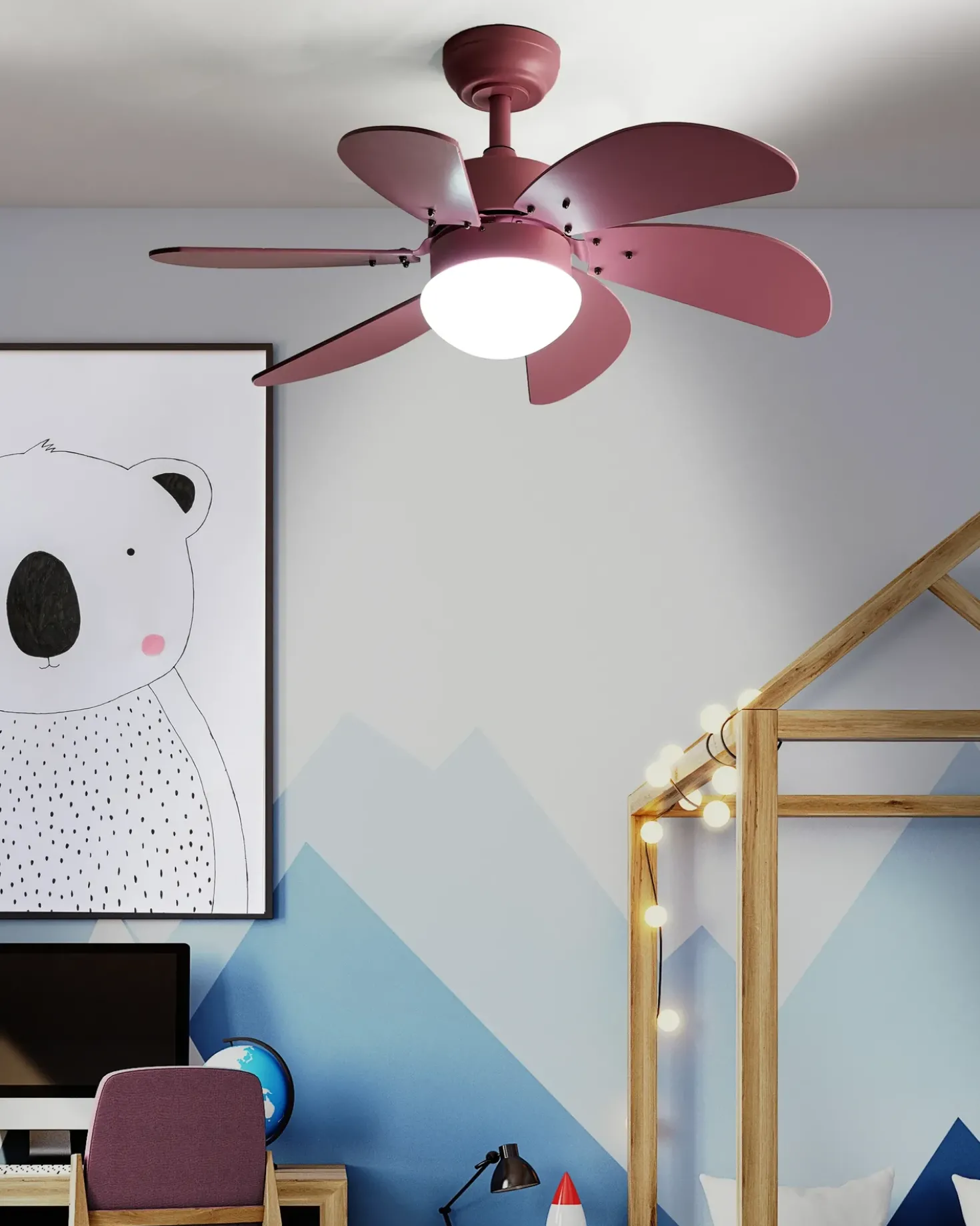Ventilator med lys LOGAR Med fjernbetjening LED Lyserød