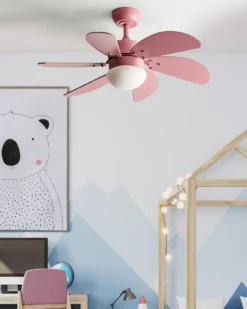 Ventilator med lys LOGAR Med fjernbetjening LED Lyserød