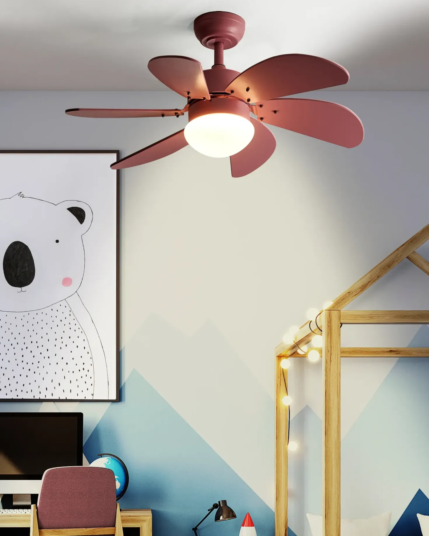 Ventilator med lys LOGAR Med fjernbetjening LED Lyserød