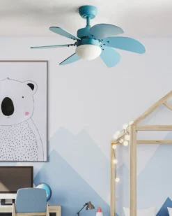 Ventilator med lys LOGAR Med fjernbetjening LED Blå