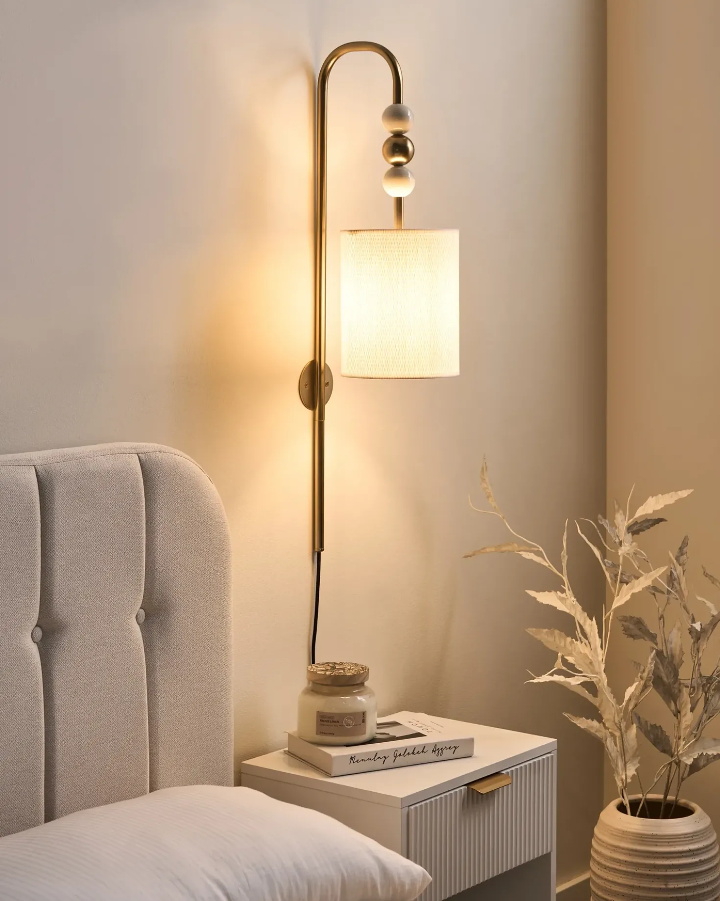 Væglampe LOKY Messing/beige Metal