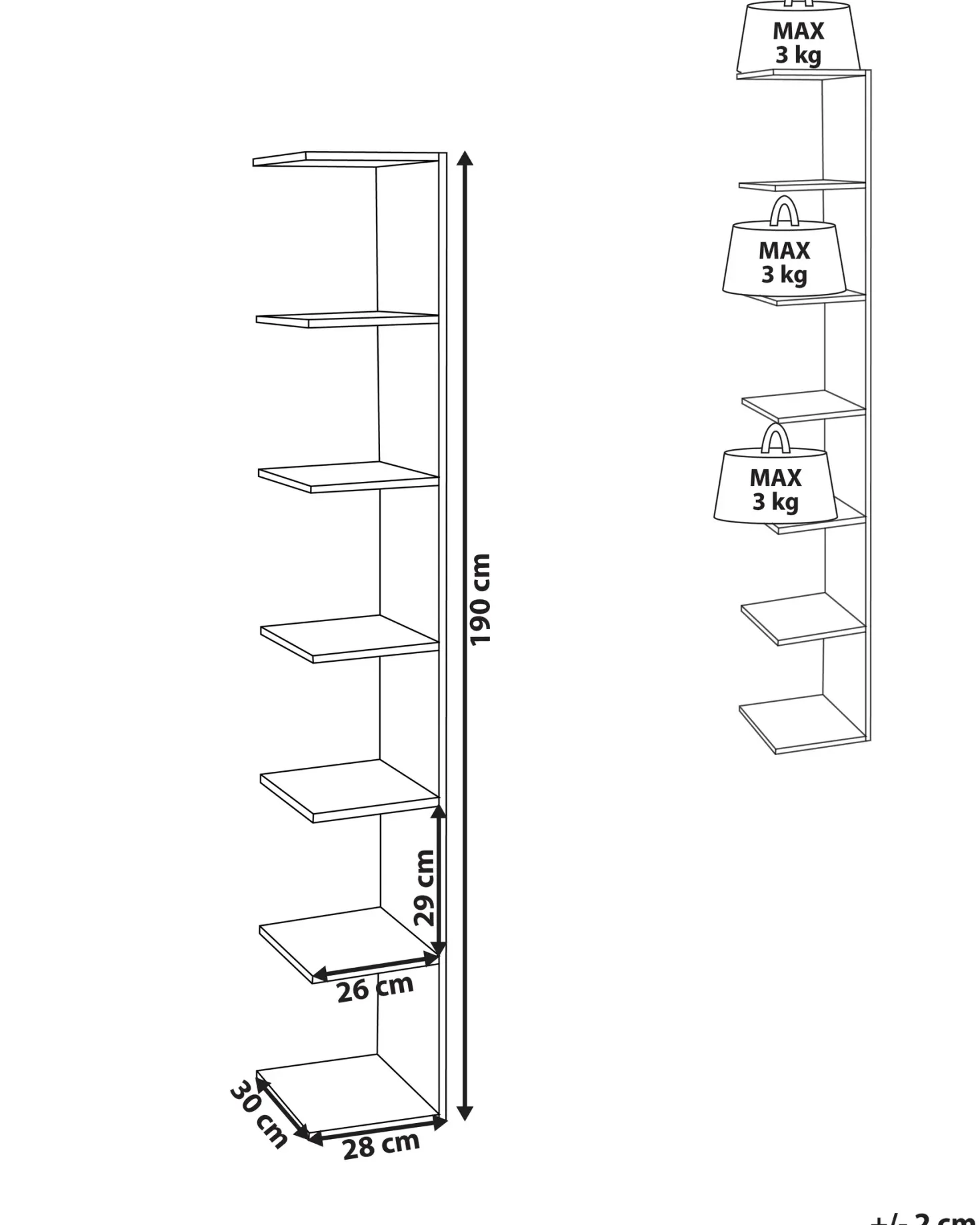 Vægreol ESTON 190 cm Lysebrun