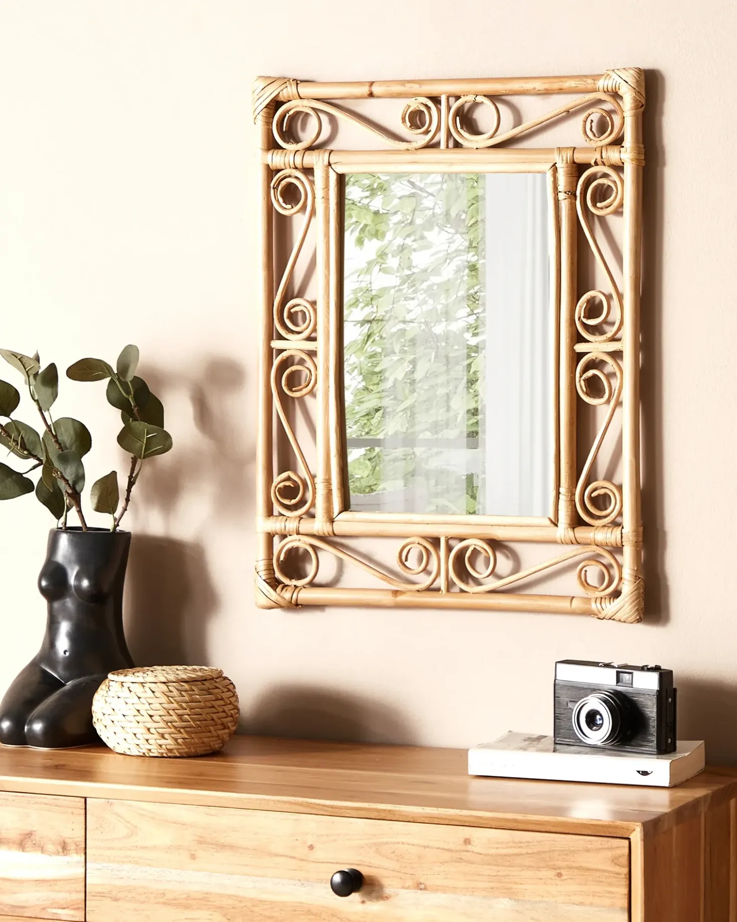 Vægspejl AMANU 41 cm 52 cm Rattan Naturlig