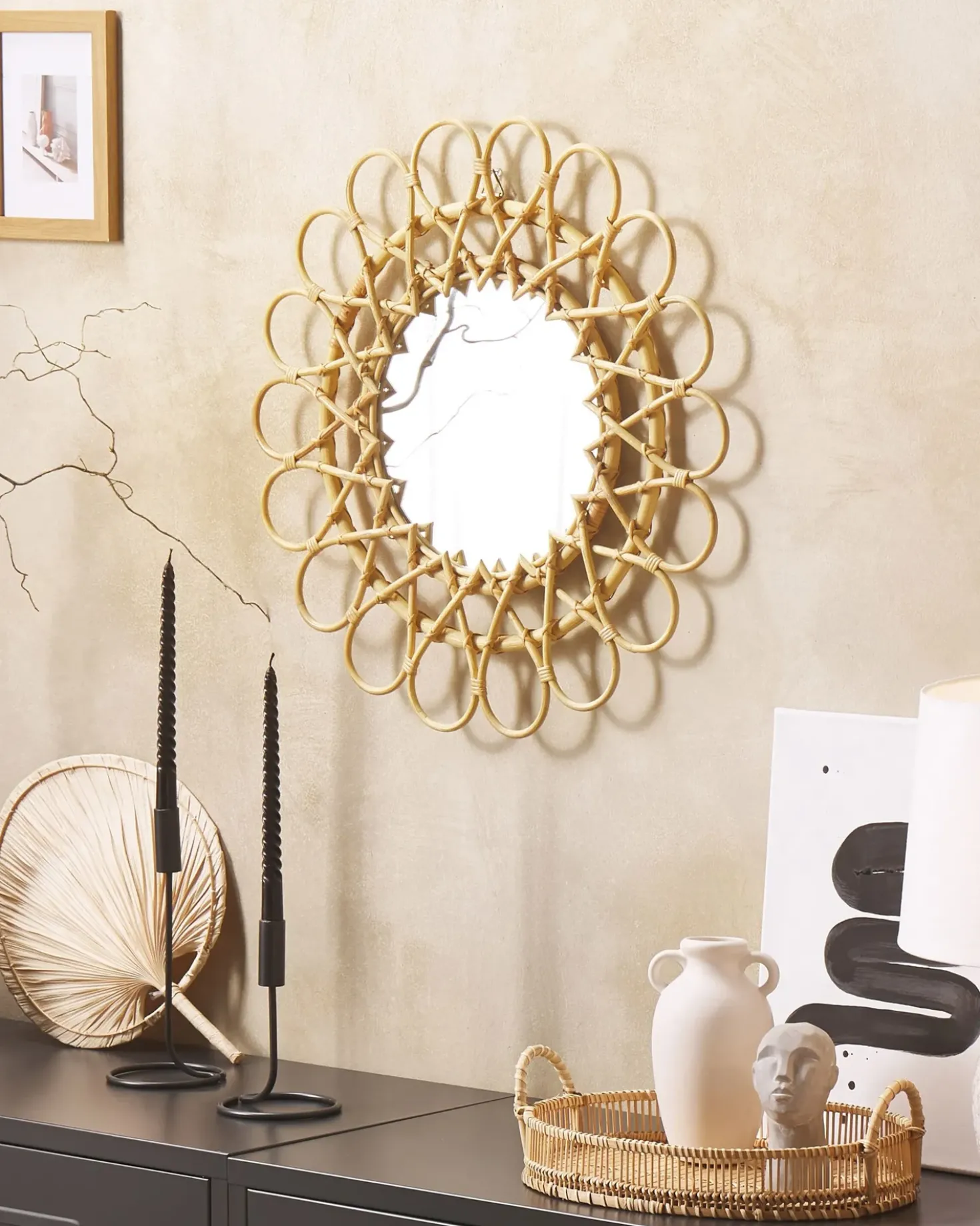 Vægspejl BABAI 60 cm 60 cm Rattan Naturlig