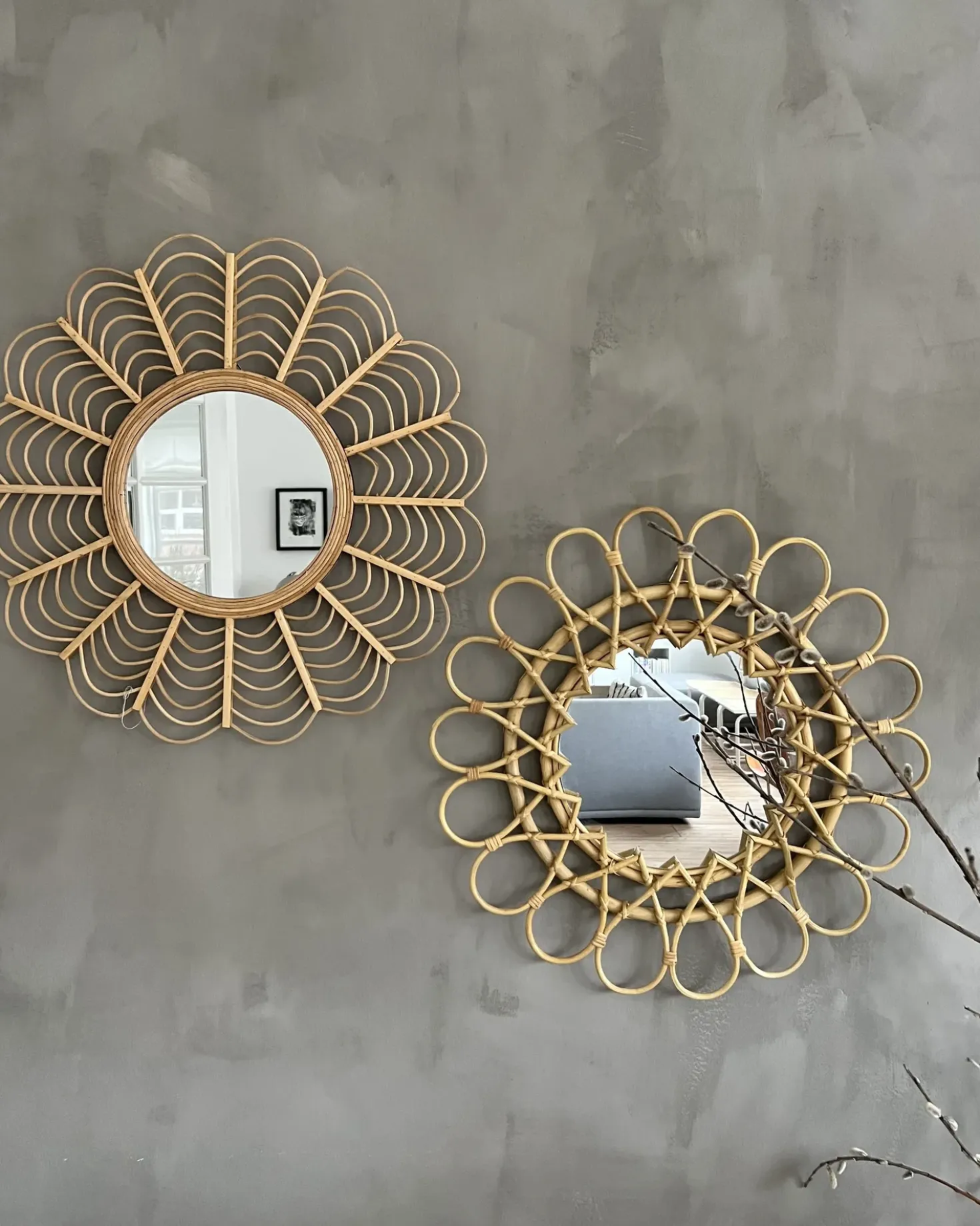 Vægspejl BABAI 60 cm 60 cm Rattan Naturlig