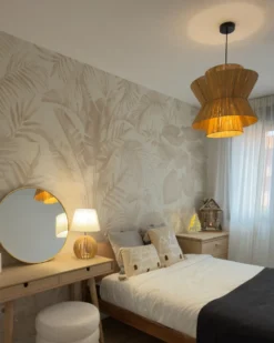 Vægspejl BARUNG 60 cm 60 cm Rattan Naturlig Beige