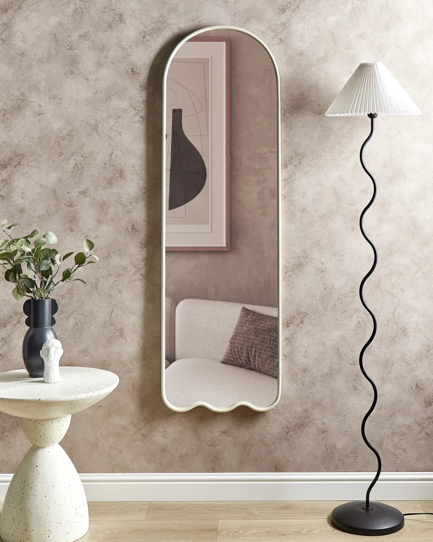 Vægspejl BUSSY 45 cm 145 cm Metal Cremehvid