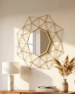 Vægspejl GAILLAC 80 cm 80 cm Metal Guld