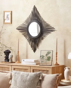 Vægspejl MAJENE 60 cm 60 cm Rattan Sort