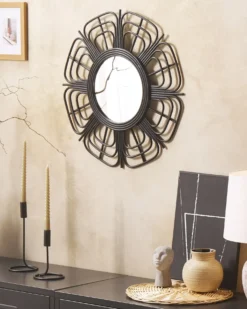 Vægspejl PASAKU 60 cm 60 cm Rattan Sort