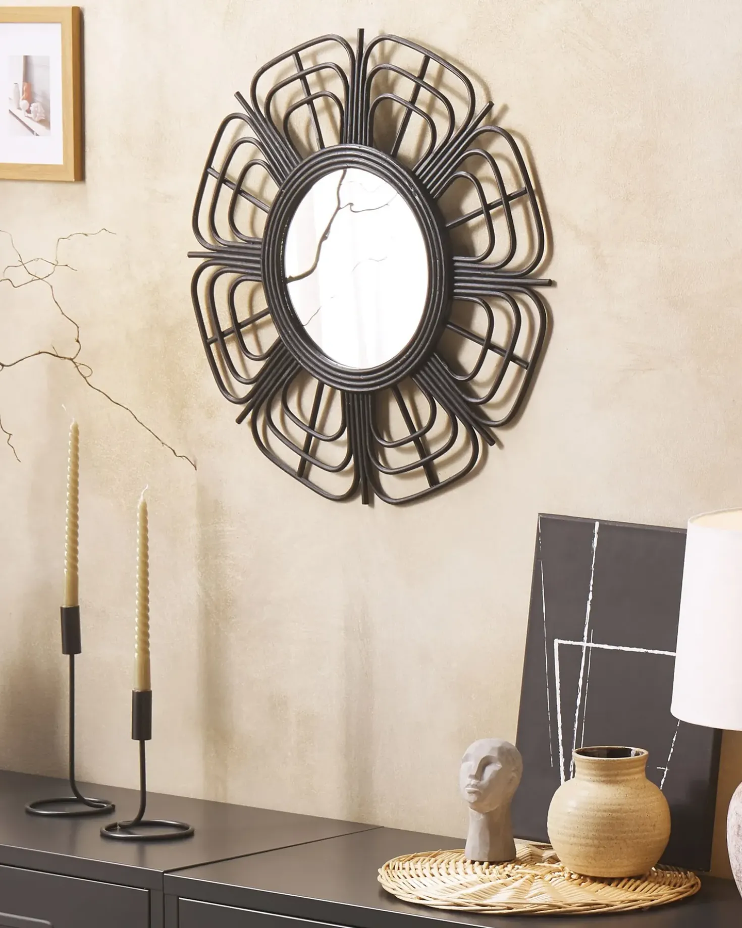 Vægspejl PASAKU 60 cm 60 cm Rattan Sort