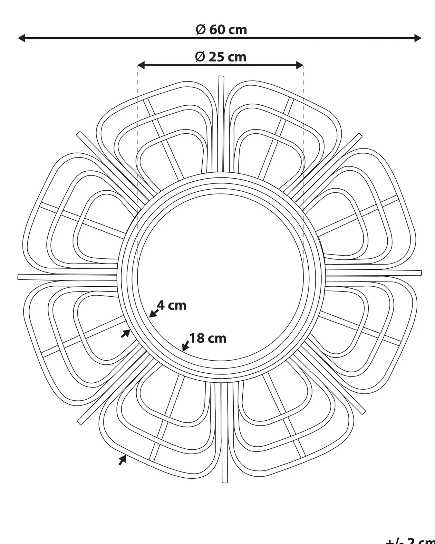 Vægspejl PASAKU 60 cm 60 cm Rattan Sort