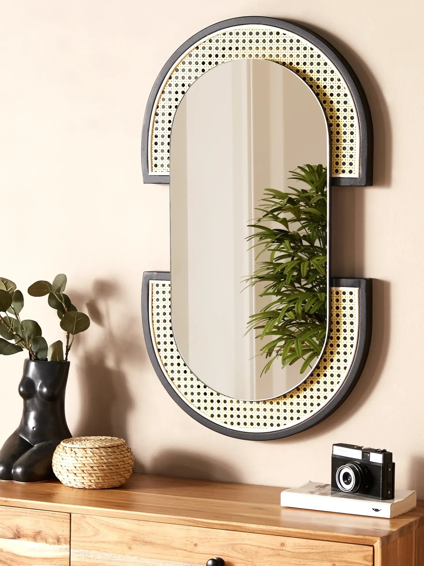 Vægspejl STAINS 43 cm 75 cm PE-rattan Naturlig