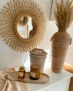 Vægspejl TAGOLU 60 cm 60 cm Rattan Naturlig