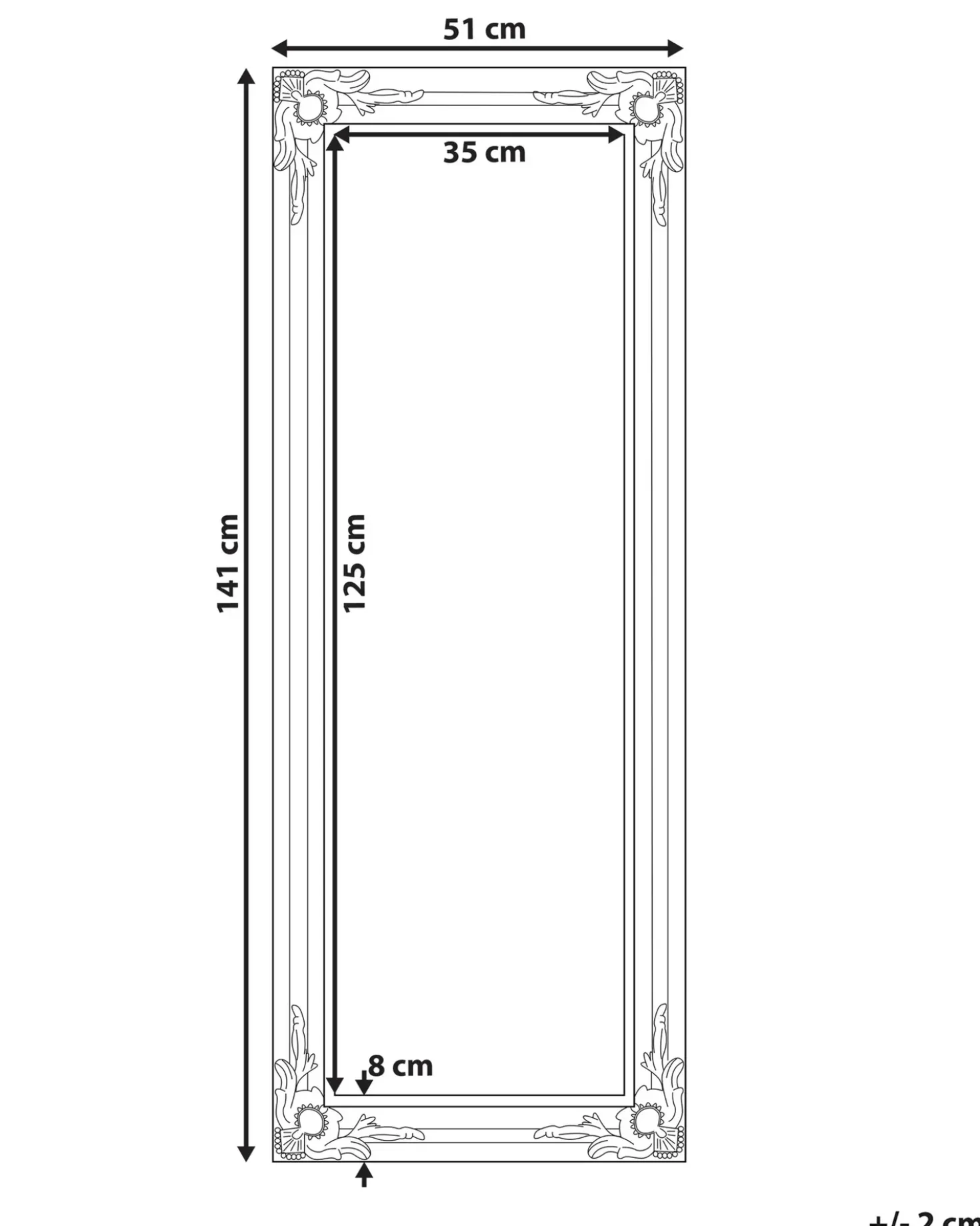 Vægspejl VARS 51 cm 141 cm Hvid