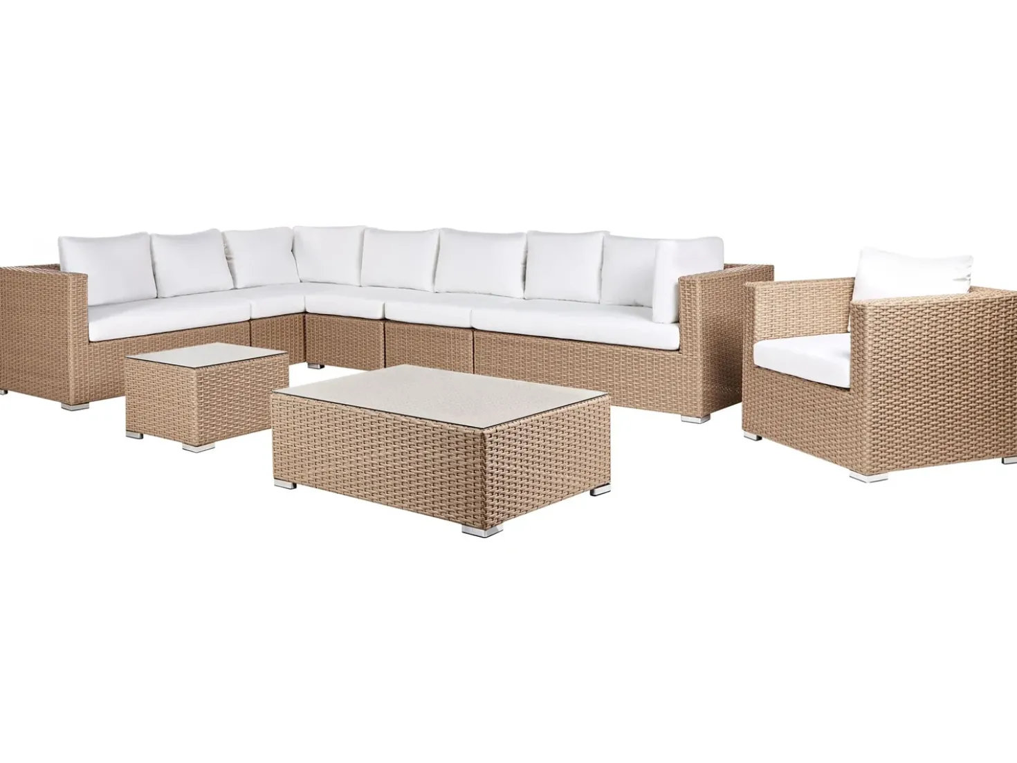 XXL 8 personers Loungesæt med bord Højrevendt Sand Beige PE-rattan