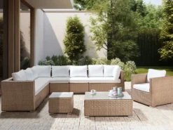 XXL 8 personers Loungesæt med bord Højrevendt Sand Beige PE-rattan